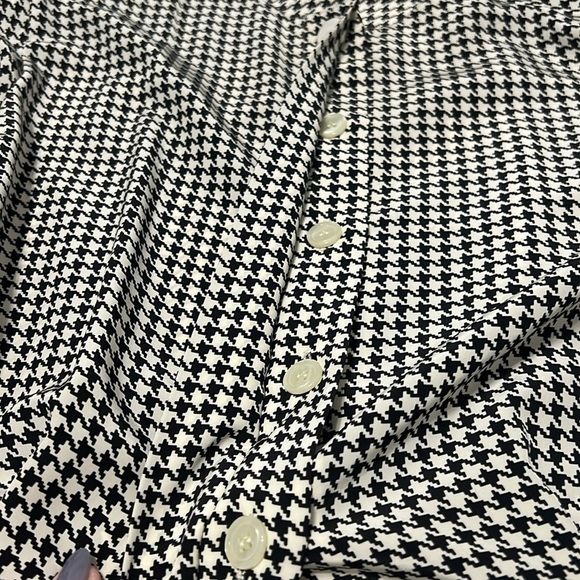 Talbots black and white button up dress, shoulder pads - Picture 4 of 8